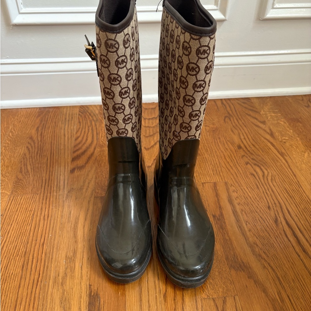 Michael Kors Monogrammed Tan and Black Boots